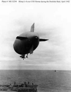 Blimp over USS Hornet delivering goods needed during Dolittle raid.jpg